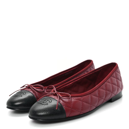 Chanel Caviar Quilted CC Cap Toe Ballerina Flats 38.5 Black Red 4 of 10