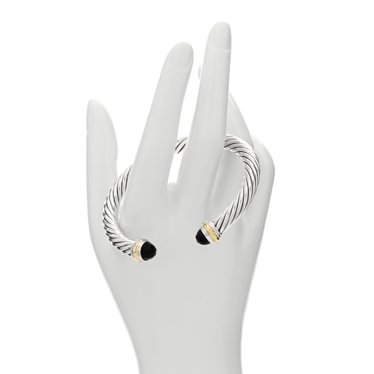 Sterling Silver 14K Yellow Gold Black Onyx 7mm Cable Classics Bracelet