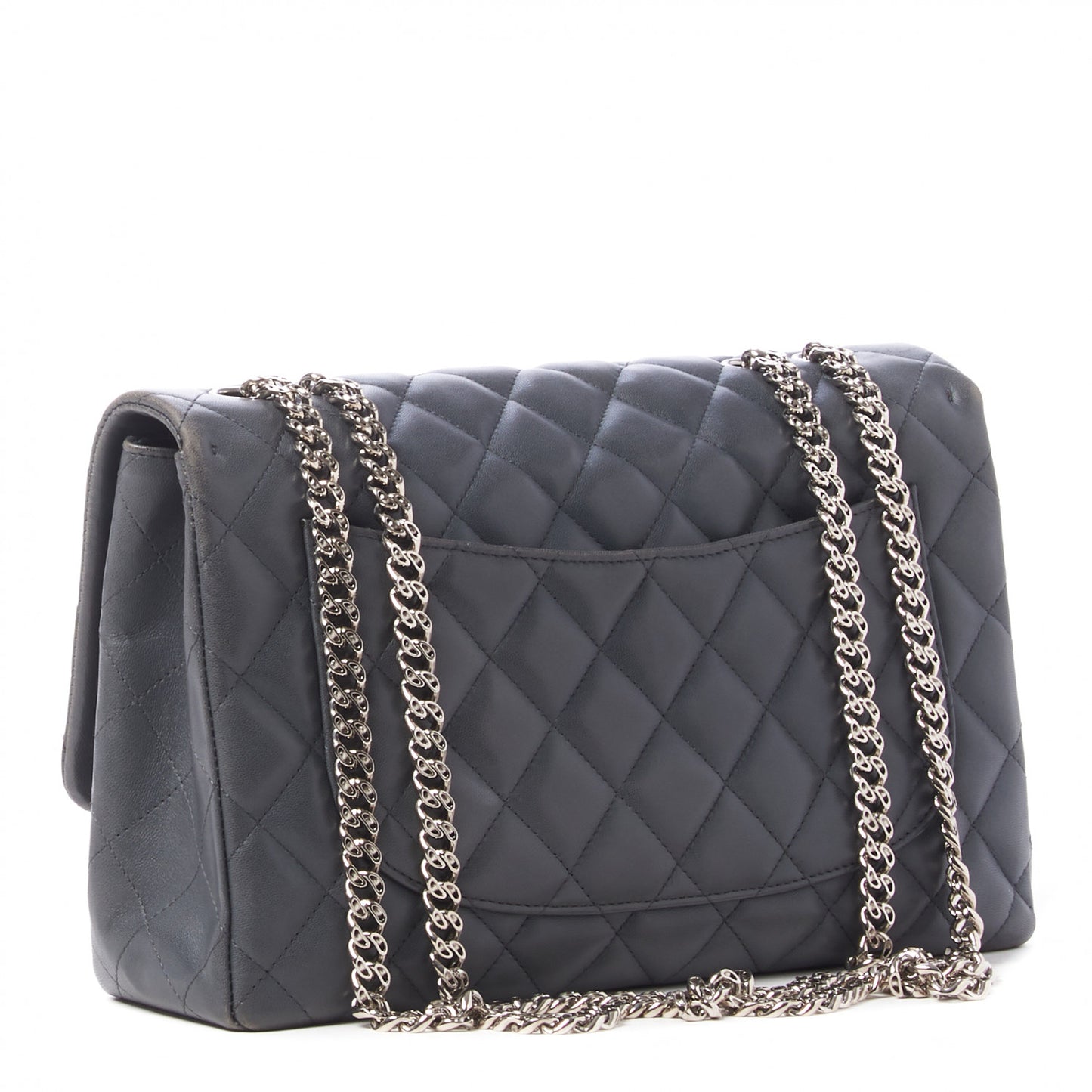 Lambskin Quilted Jumbo Single Flap Bijoux Chain Dark Grey