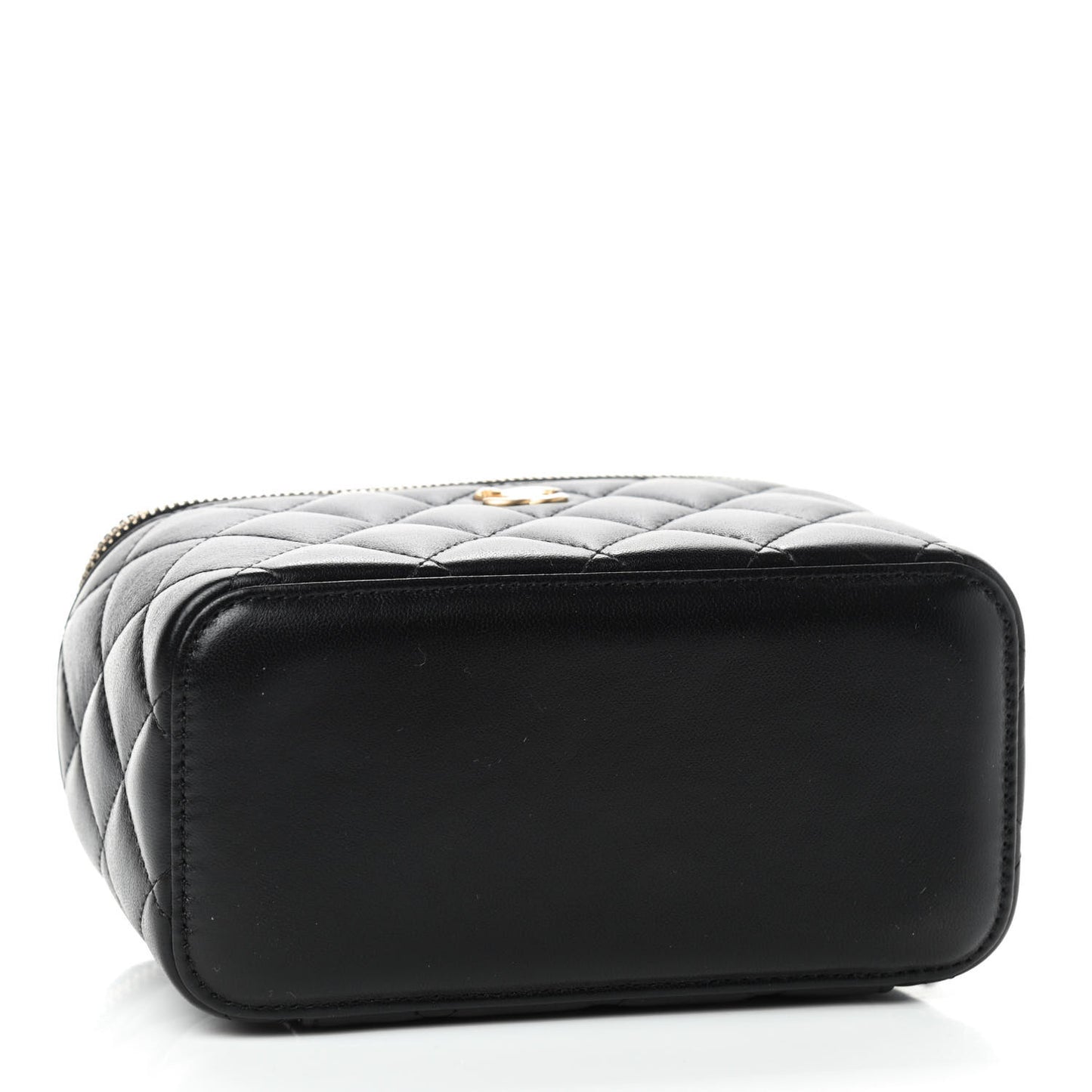 Lambskin Quilted Small Pearl Crush Vanity Case With Chain Black