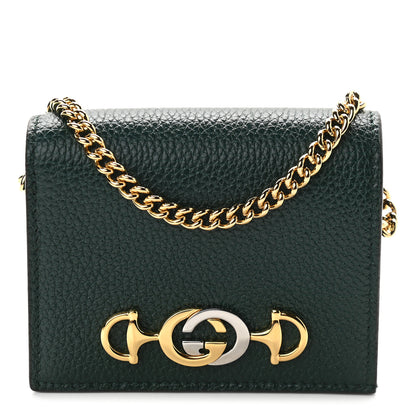 Gucci Grainy Calfskin Zumi Chain Card Case Wallet Vintage Green 1 of 9