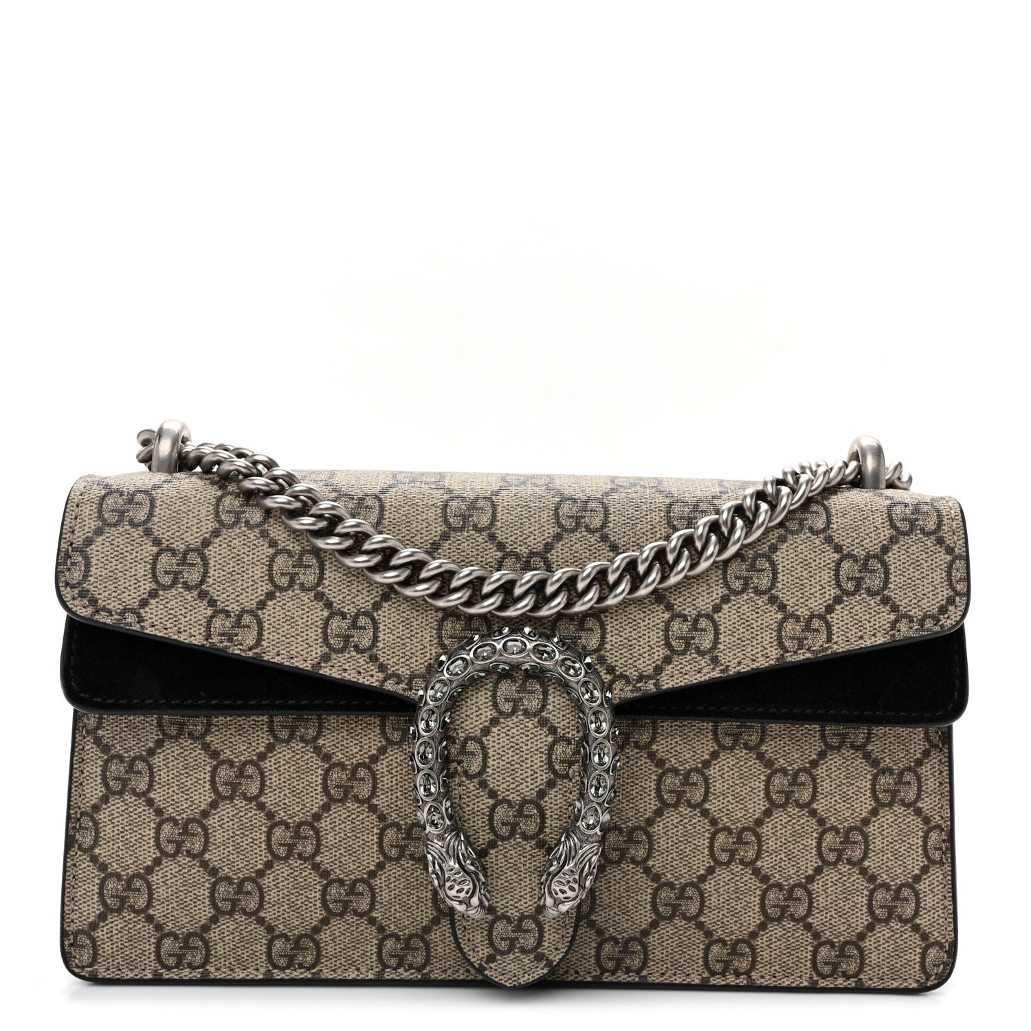 Gucci GG Supreme Monogram Suede Crystal Small Dionysus Shoulder Bag Beige Ebony Black 1 of 9