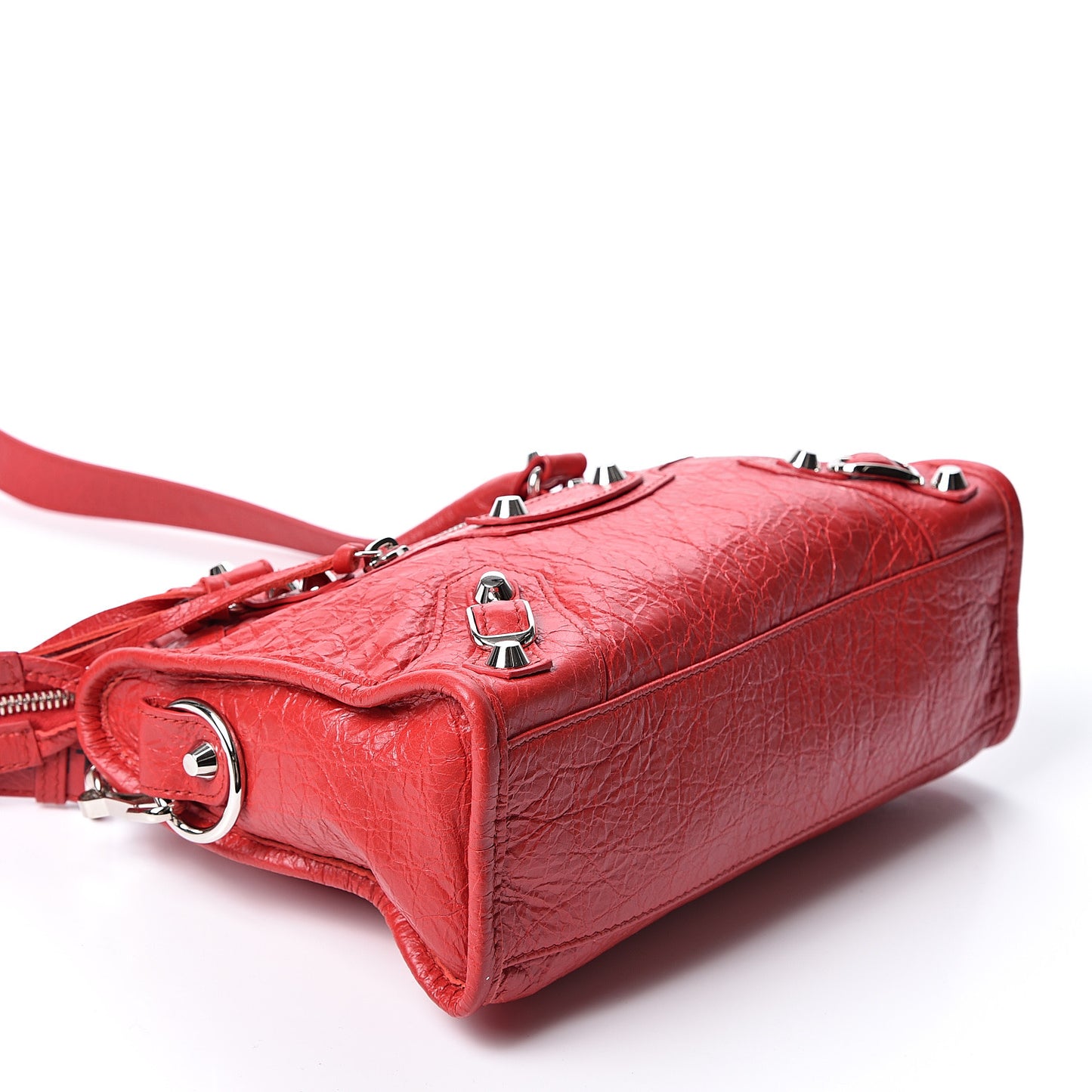 Agneau Classic Silver Hardware Mini City Logo Strap Red Black