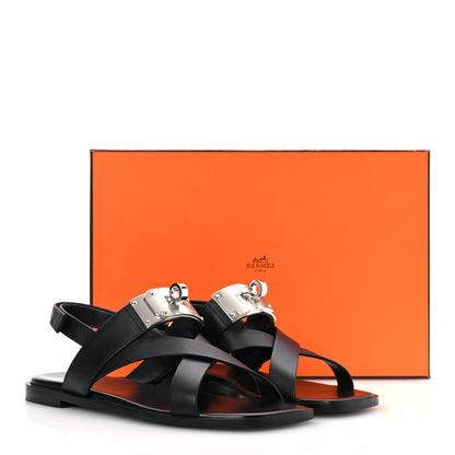 Hermes Calfskin Womens Ines Sandals 38 Black 14 of 14