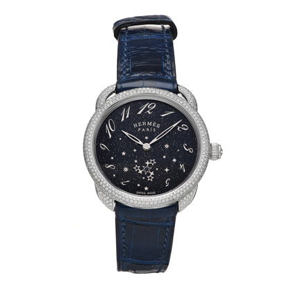 Hermes 18K White Gold Alligator Diamond Bezel Aventurine 34mm Arceau Automatic Watch Bleu Saphir 1 of 5