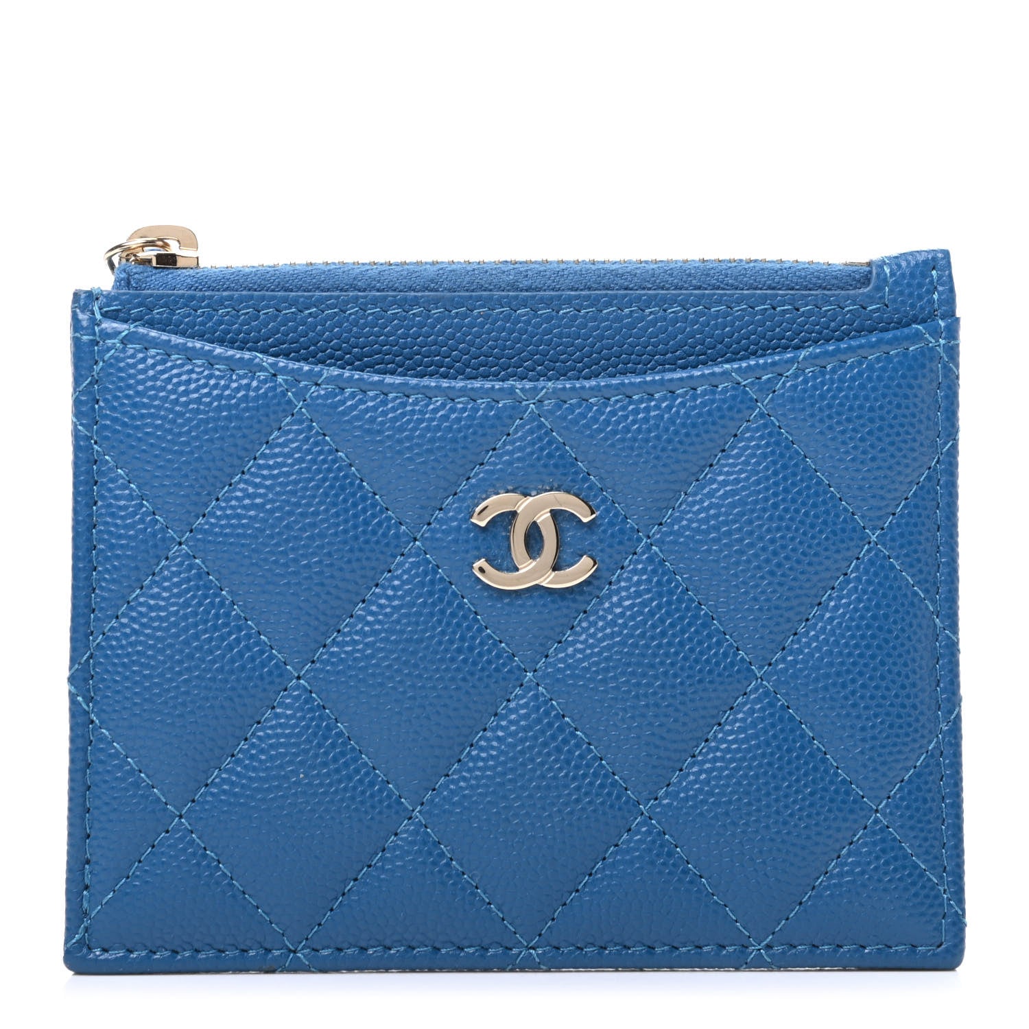Chanel Caviar Quilted CC Zip Card Holder Blue 1 of 8
