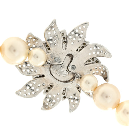Chanel Crystal Pearl Flower CC Necklace Silver 4 of 5