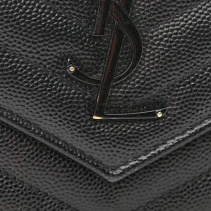 Saint Laurent Grain De Poudre Matelasse Chevron Monogram Monochrome Chain Wallet Black 12 of 12