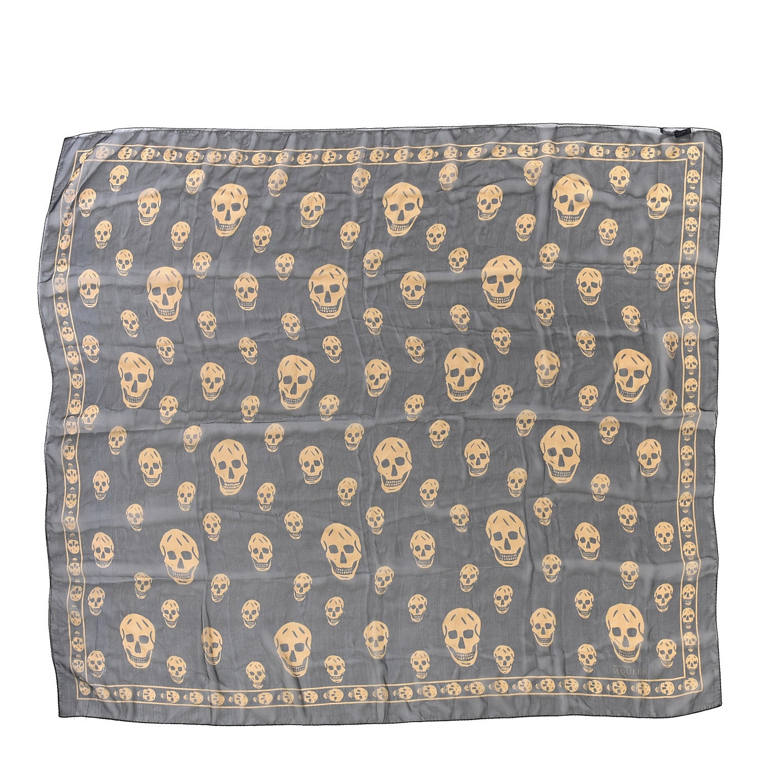 Alexander McQueen Silk Chiffon Skull Scarf Black Gold 1 of 3