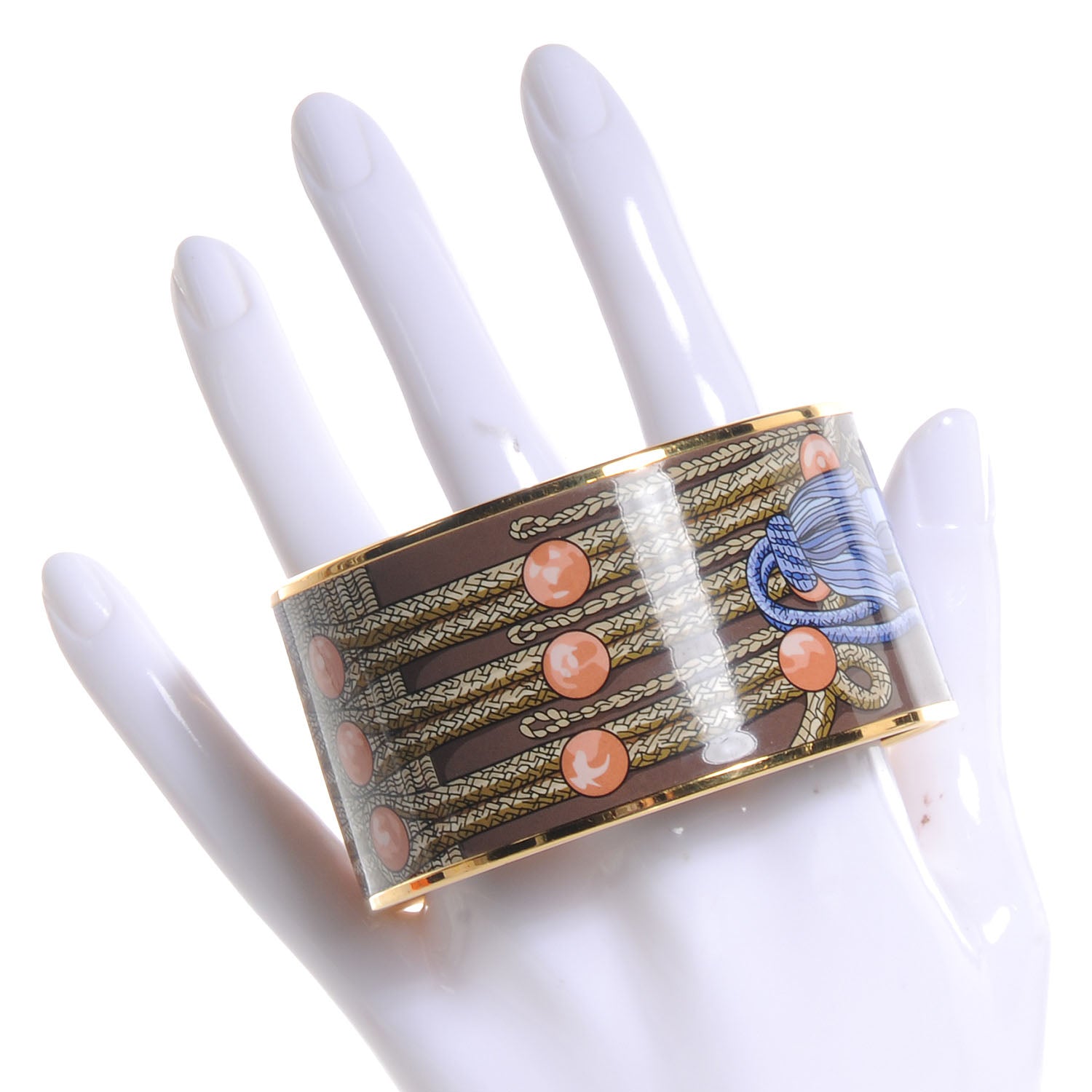 Hermes Enamel Printed Brandebourgs Extra Wide Bracelet 70 Passe Brown 2 of 6