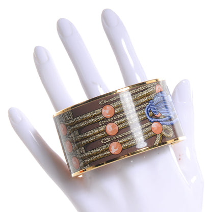 Hermes Enamel Printed Brandebourgs Extra Wide Bracelet 70 Passe Brown 2 of 6