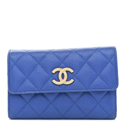 Chanel Caviar Quilted Studded CC Medium Flap Wallet Blue Blue 1 of 9