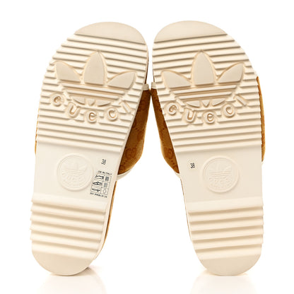 Gucci X ADIDAS Vintage GG Monogram Platform Sandals 38 Mid Natural Nut Off White 5 of 8