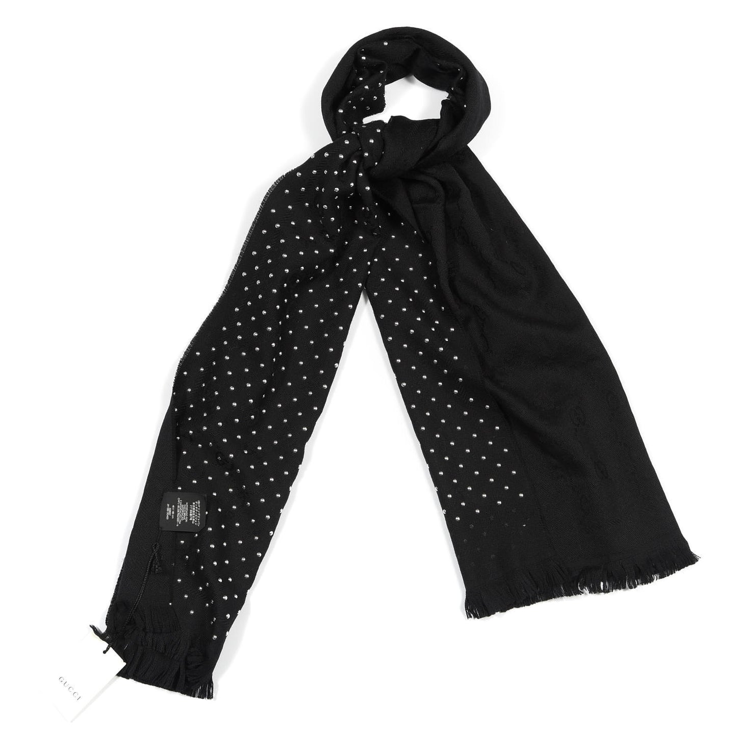Wool Studded Jacquard GG Scarf Black