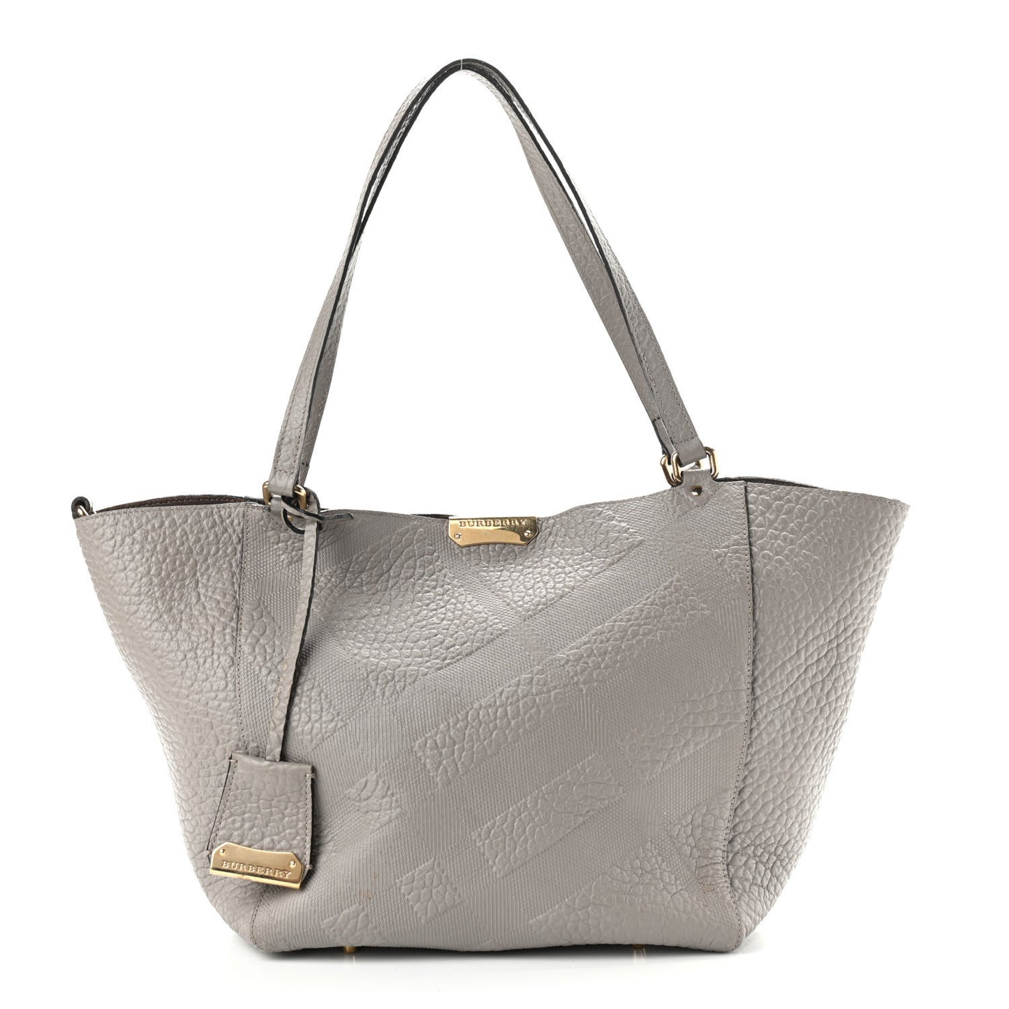 Signature Grain Calfskin Check Embossed Small Canterbury Tote Stone White