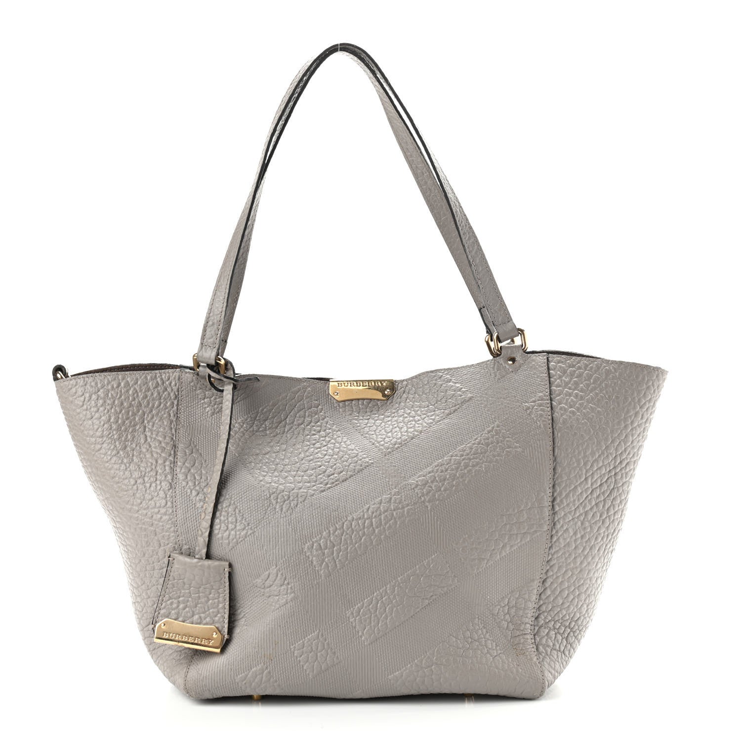 Burberry Signature Grain Calfskin Check Embossed Small Canterbury Tote Stone White 3 of 12