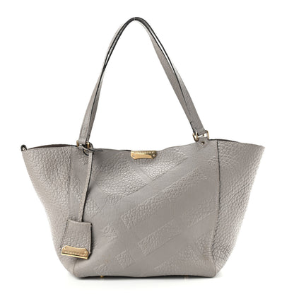 Burberry Signature Grain Calfskin Check Embossed Small Canterbury Tote Stone White 3 of 12