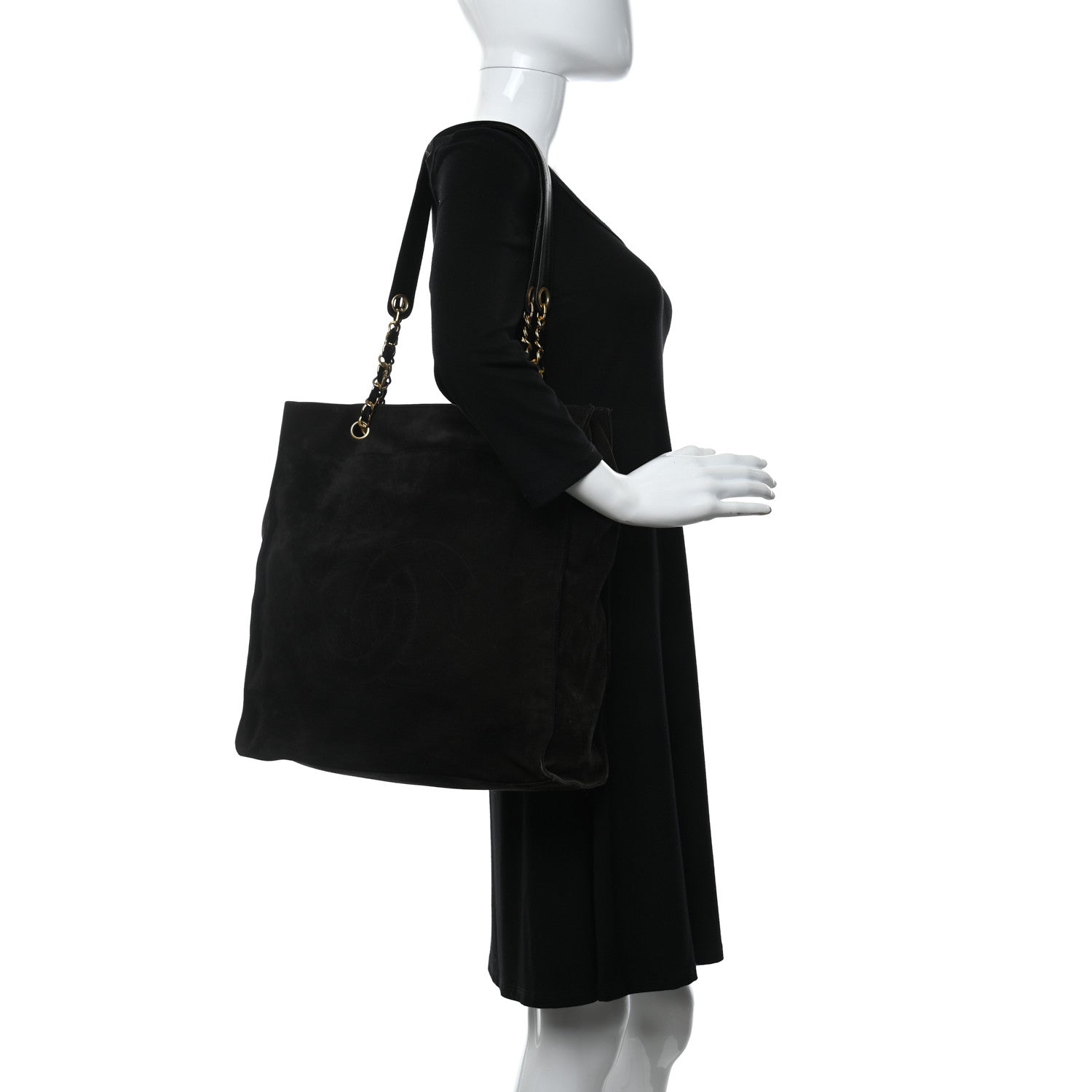 Chanel Suede CC Shoulder Bag Black 2 of 9