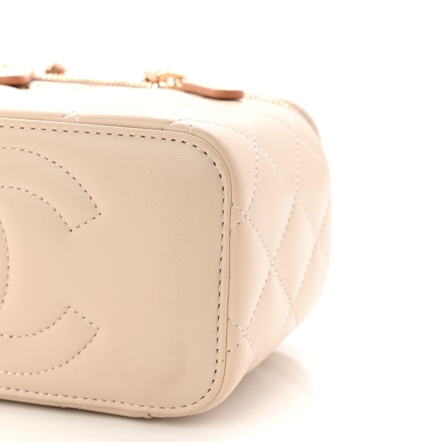 Chanel Lambskin Quilted Small Top Handle Vanity Case With Chain Ecru Dark Beige 10 of 11