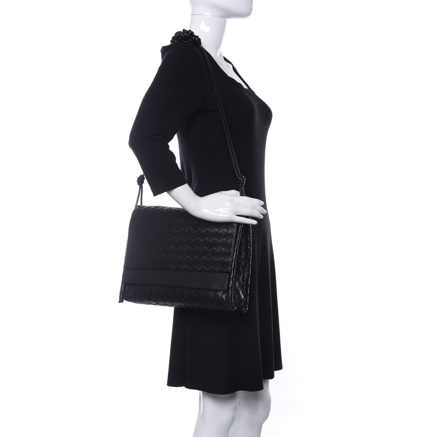 Nappa Intrecciato Medium Knot Flap Crossbody Black