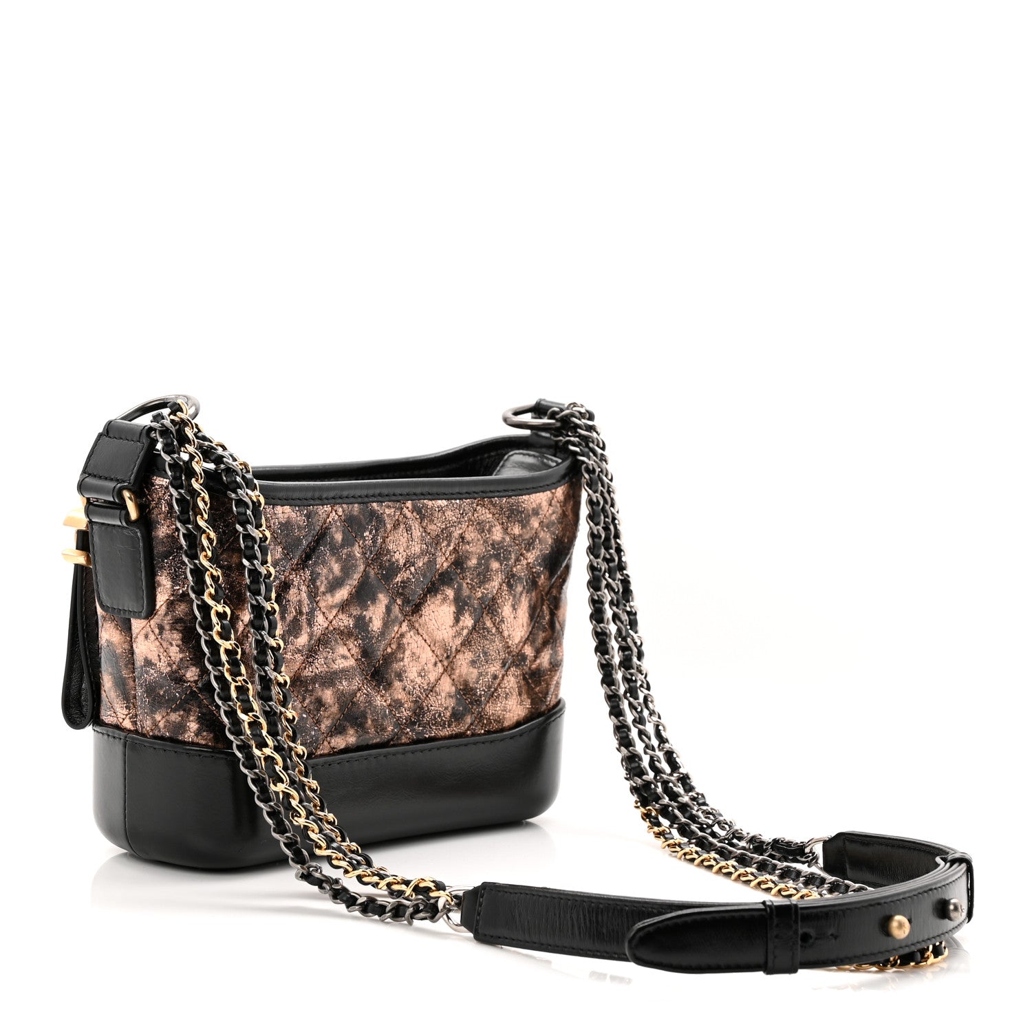 Chanel Metallic Crumpled Goatskin Quilted Small Gabrielle Hobo Black Rose Gold 3 of 10