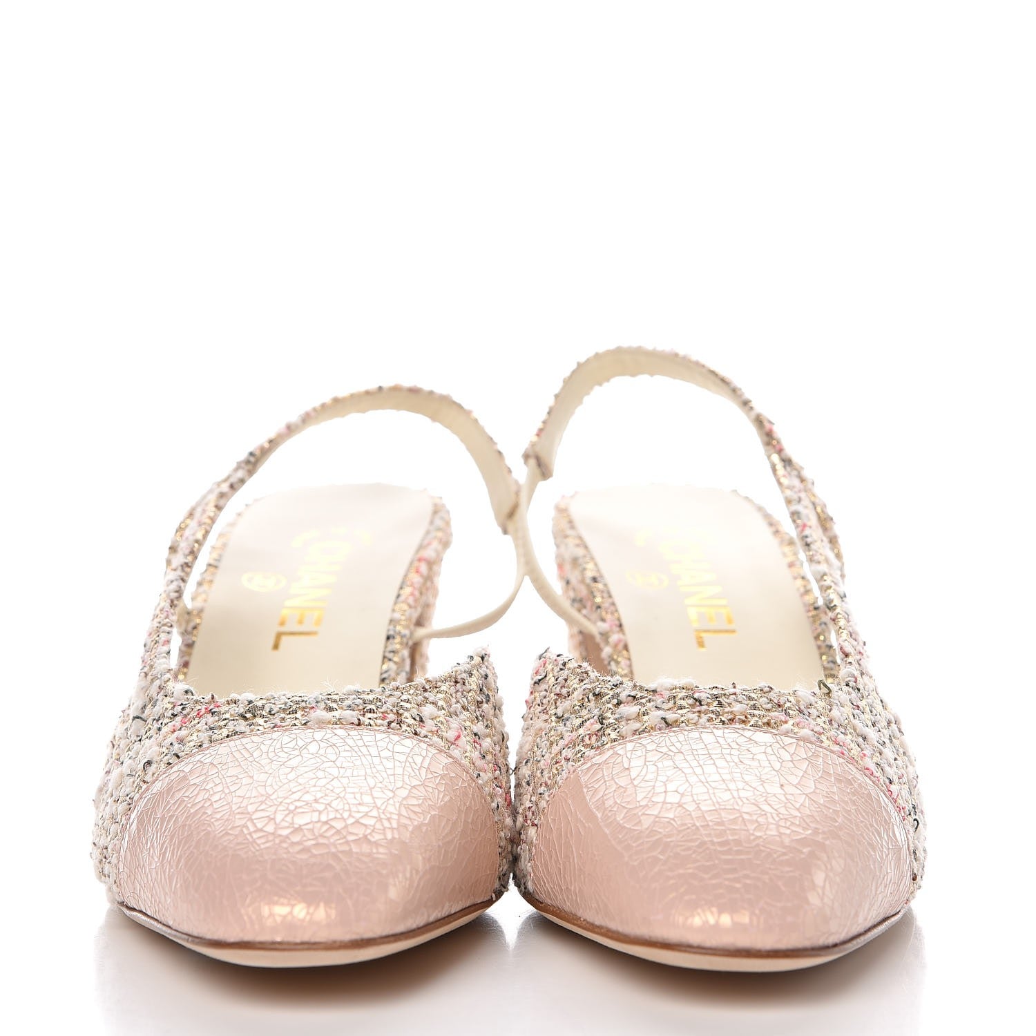 Chanel Tweed Patent Cap Toe CC Slingback Pumps 39.5 Pink 2 of 10