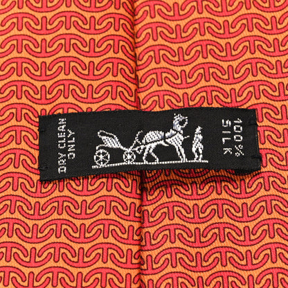 Hermes Printed Silk Mens Neck Tie Orange 5 of 5