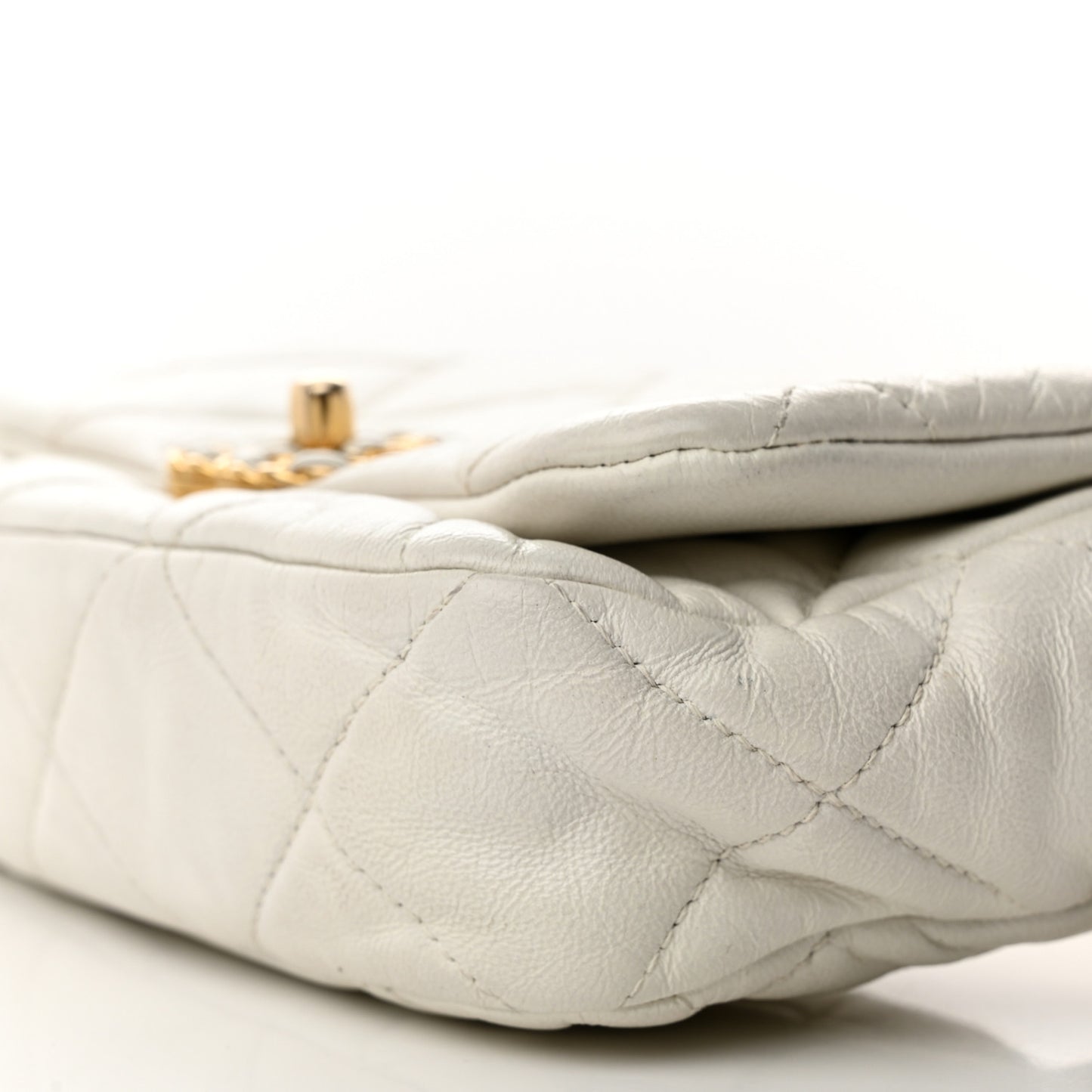 Goatskin Quilted Chanel 19 Waist Bag White