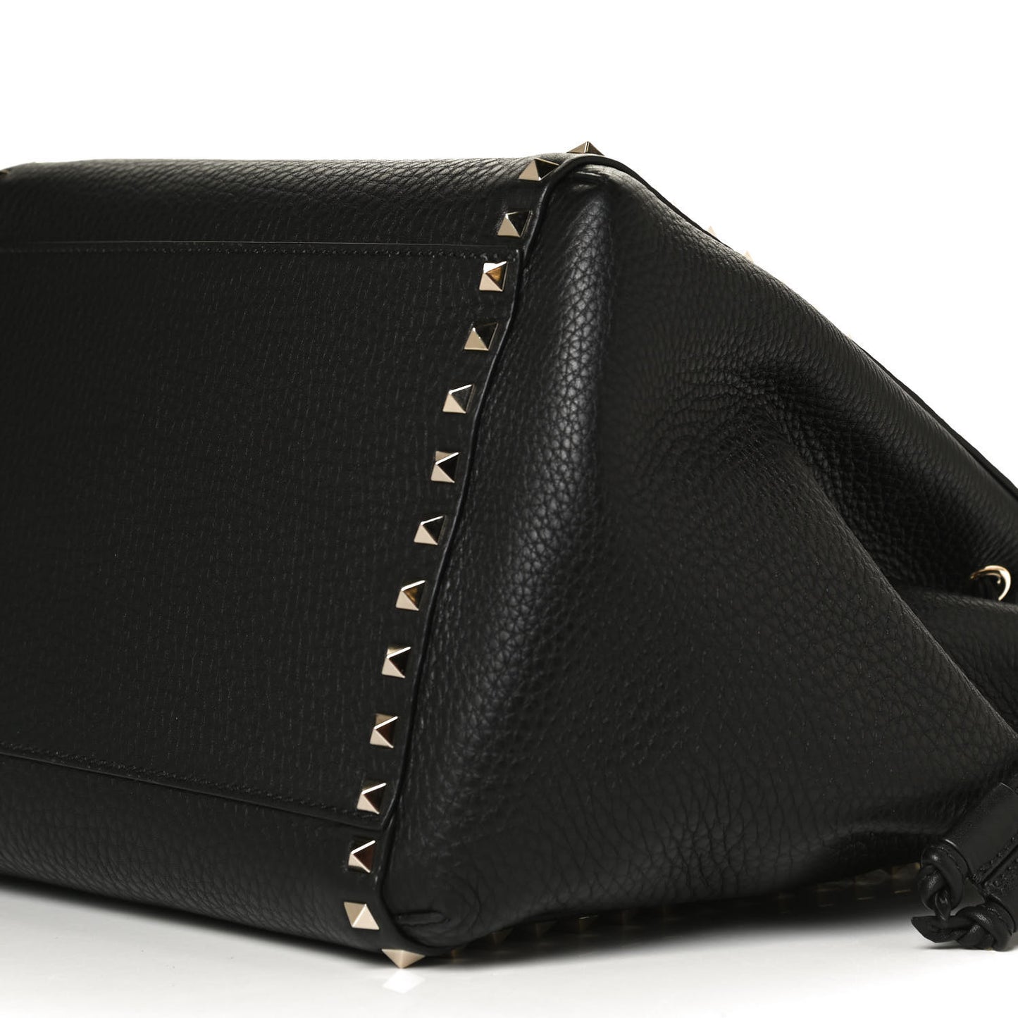 Grained Calfskin Rockstud Double Handle Cinch Tote Black