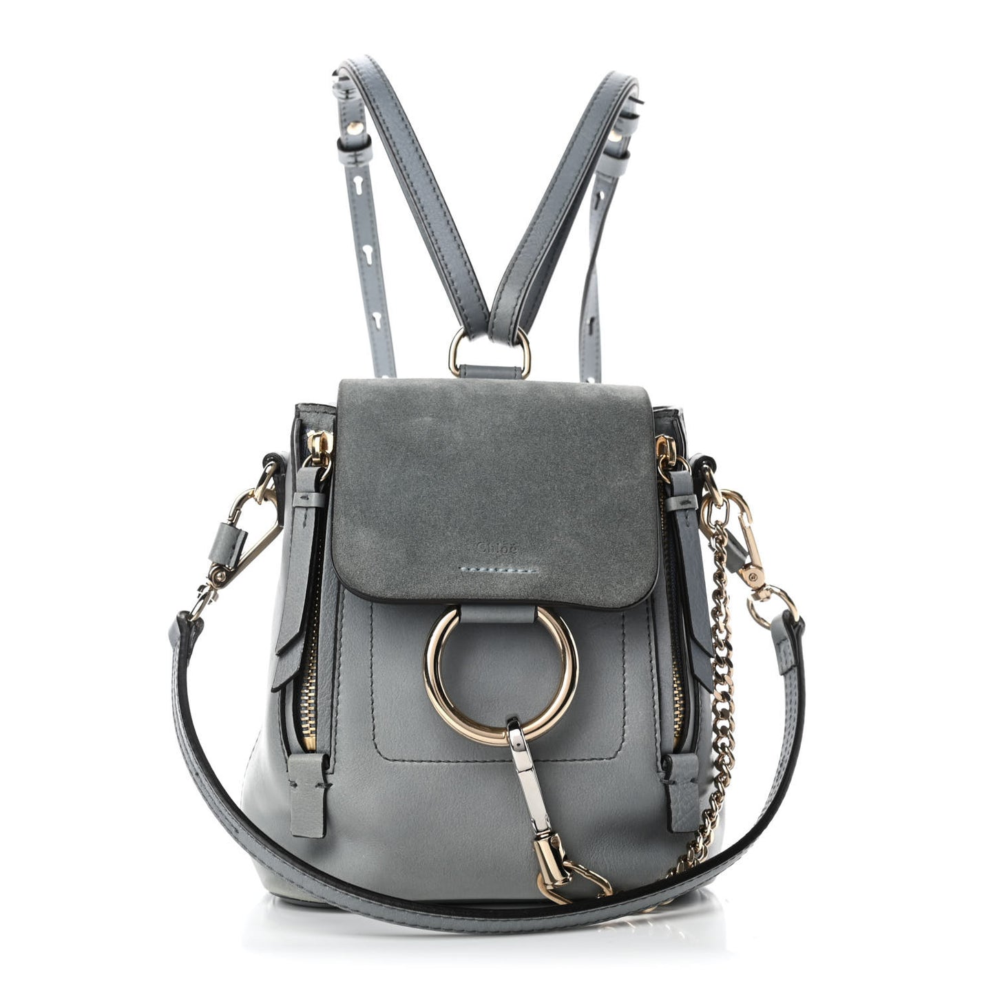 Suede Calfskin Mini Faye Backpack Cloudy Blue