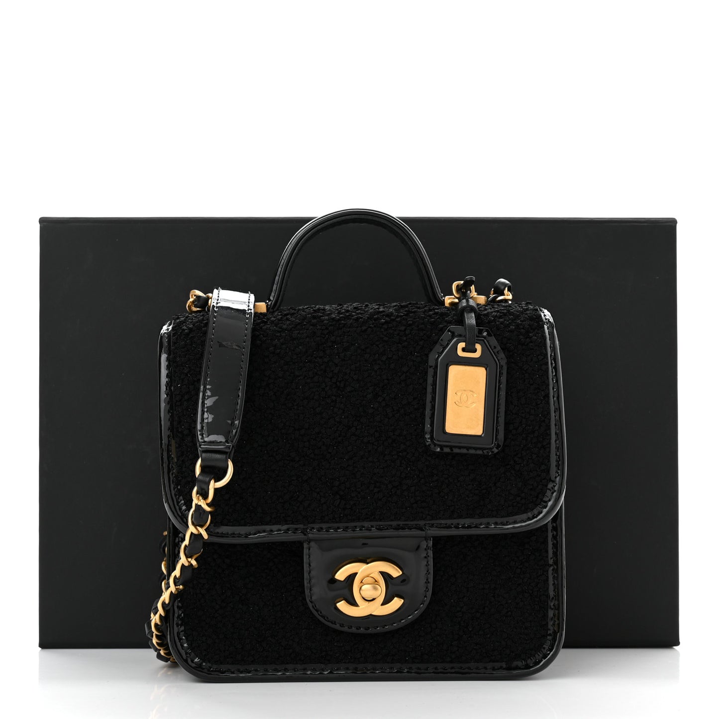 Tweed Patent School Memory Mini Top Handle Flap Black