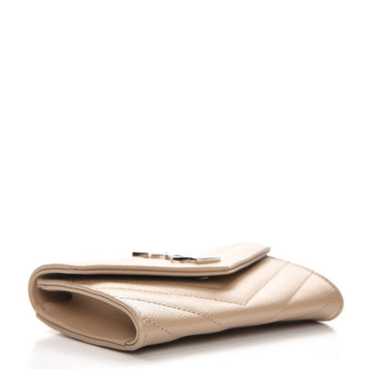 Saint Laurent Grain De Poudre Matelasse Chevron Small Monogram Envelope Wallet Dark Beige 4 of 8