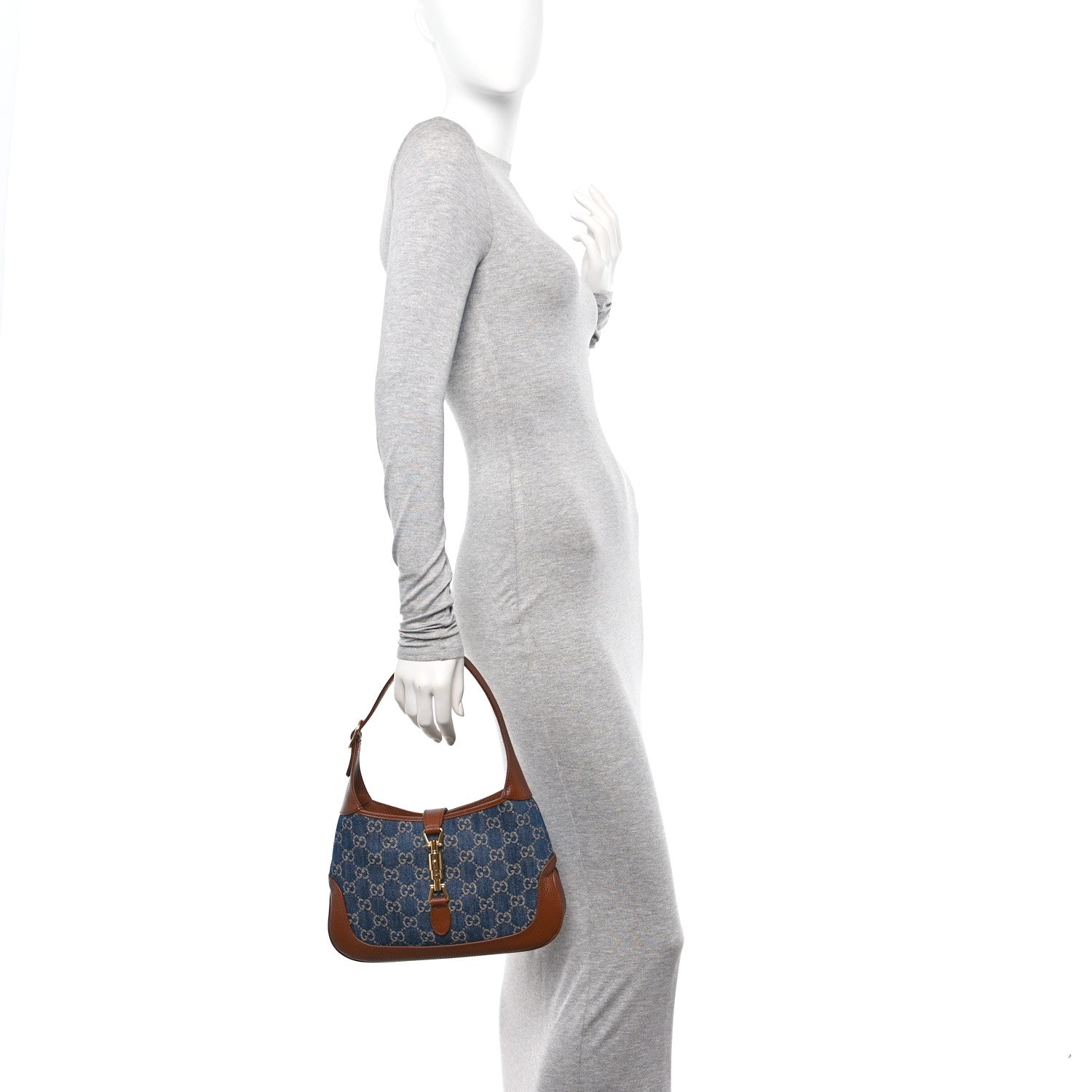 Gucci New Denim GG Monogram Calfskin Small Jackie 1961 Hobo Blue Tea Cuir 2 of 10