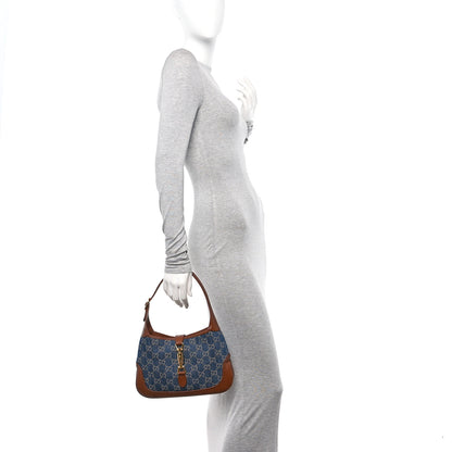 Gucci New Denim GG Monogram Calfskin Small Jackie 1961 Hobo Blue Tea Cuir 2 of 10