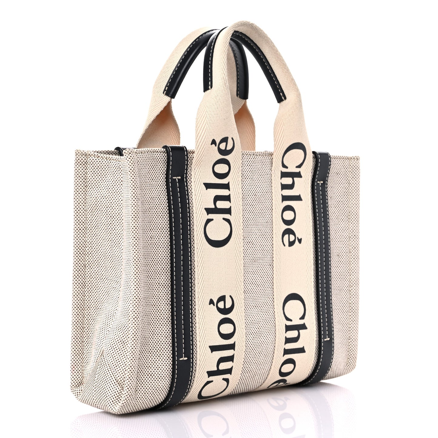 Cotton Calfskin Small Woody Ribbon Tote White Blue