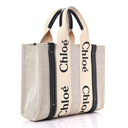 Chloe Cotton Calfskin Small Woody Ribbon Tote White Blue 3 of 14