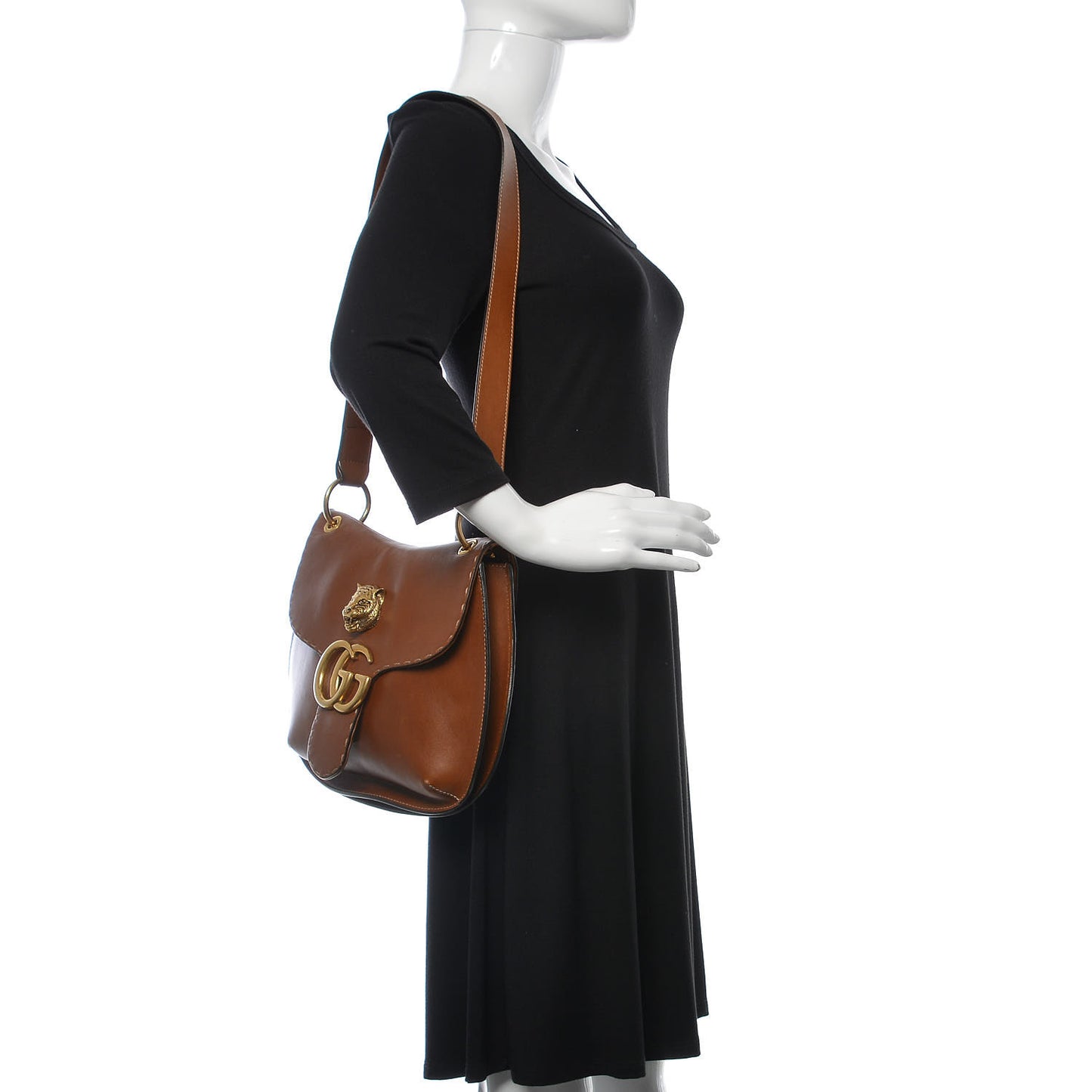 Calfskin Feline GG Marmont Flap Shoulder Bag Cuir