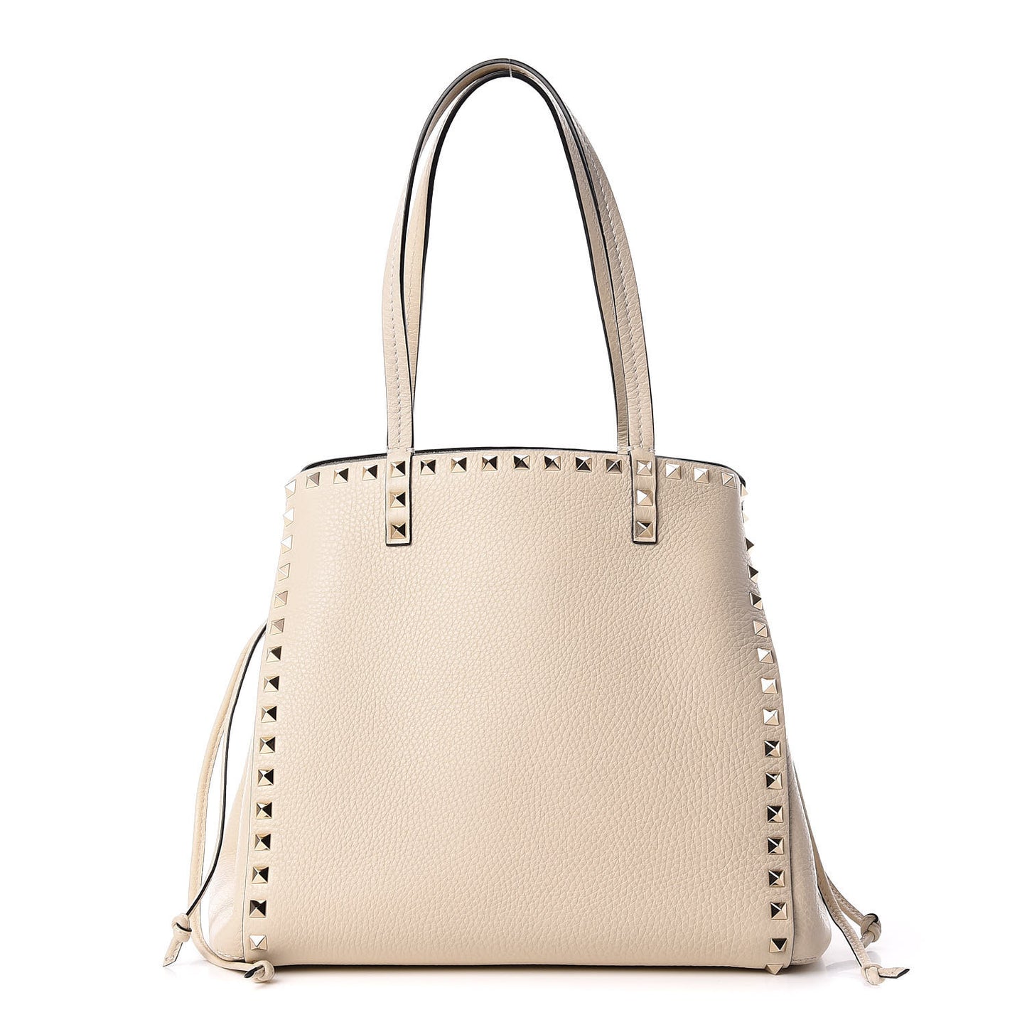 Pebbled Calfskin Rockstud Double Handle Cinch Tote Light Ivory