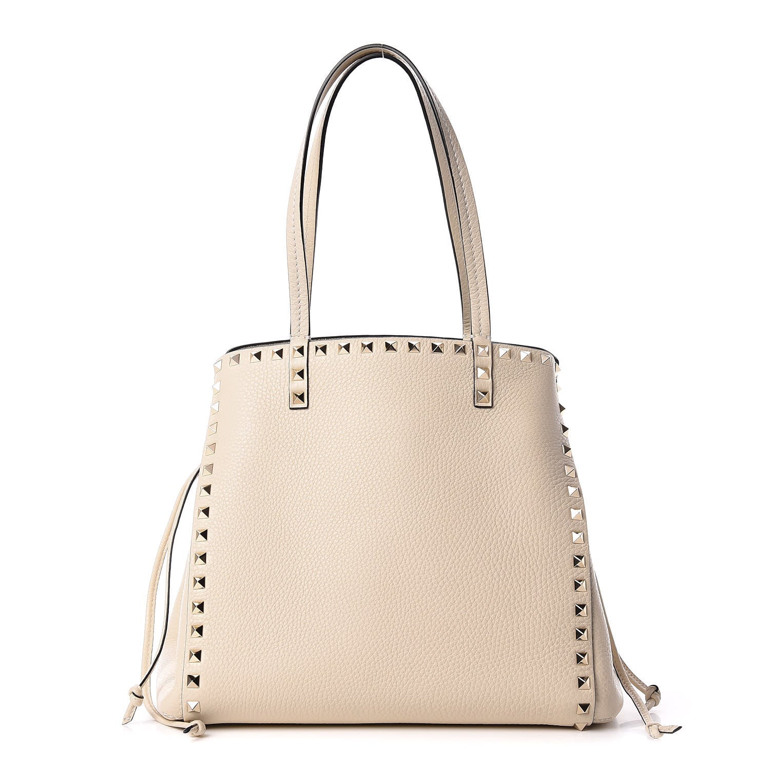 Valentino Garavani Pebbled Calfskin Rockstud Double Handle Cinch Tote Light Ivory 1 of 10