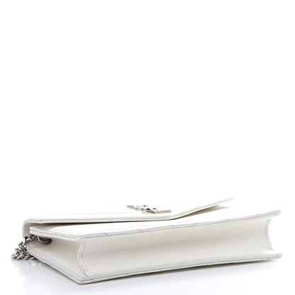 Saint Laurent Grain De Poudre Matelasse Chevron Monogram Envelope Chain Wallet Optical White 3 of 12