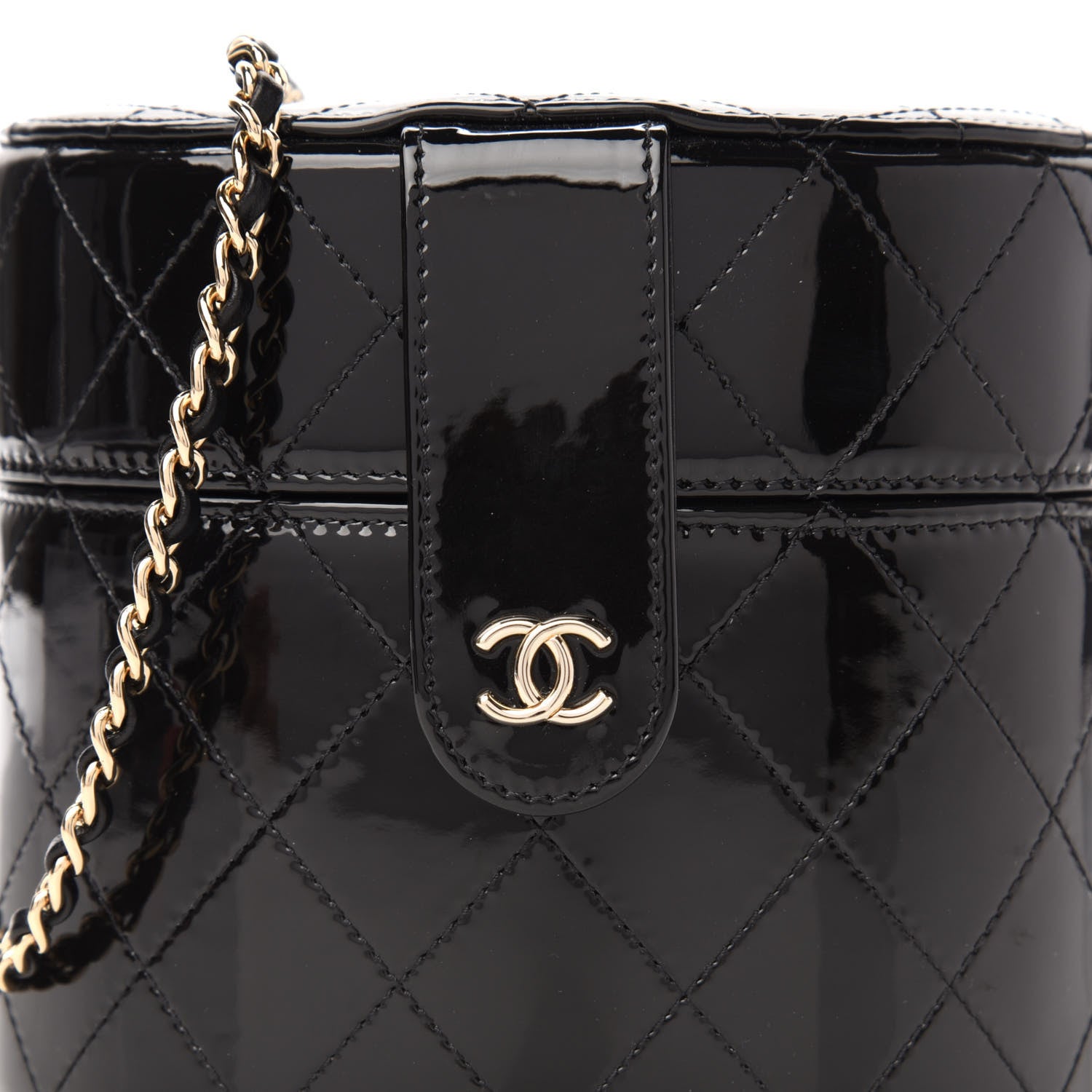 Chanel Patent Quilted Round Small Vanity With Chain Black 11 of 11