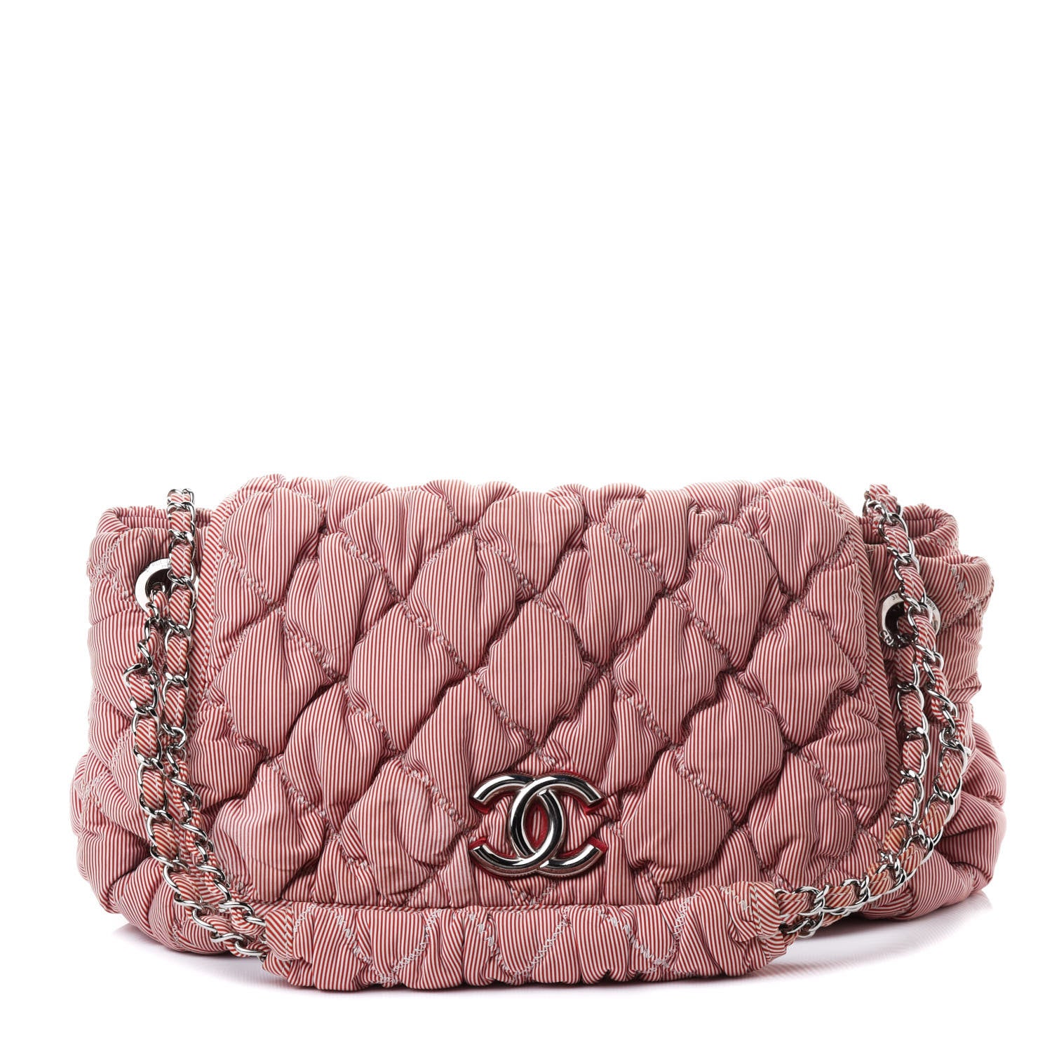 Chanel Nylon Bubble Striped Quilt Accordion Flap Red White 1 of 5