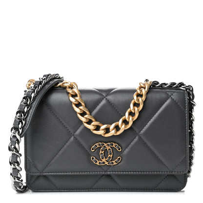 Chanel Lambskin Quilted Chanel 19 Wallet On Chain WOC Dark Grey 1 of 5