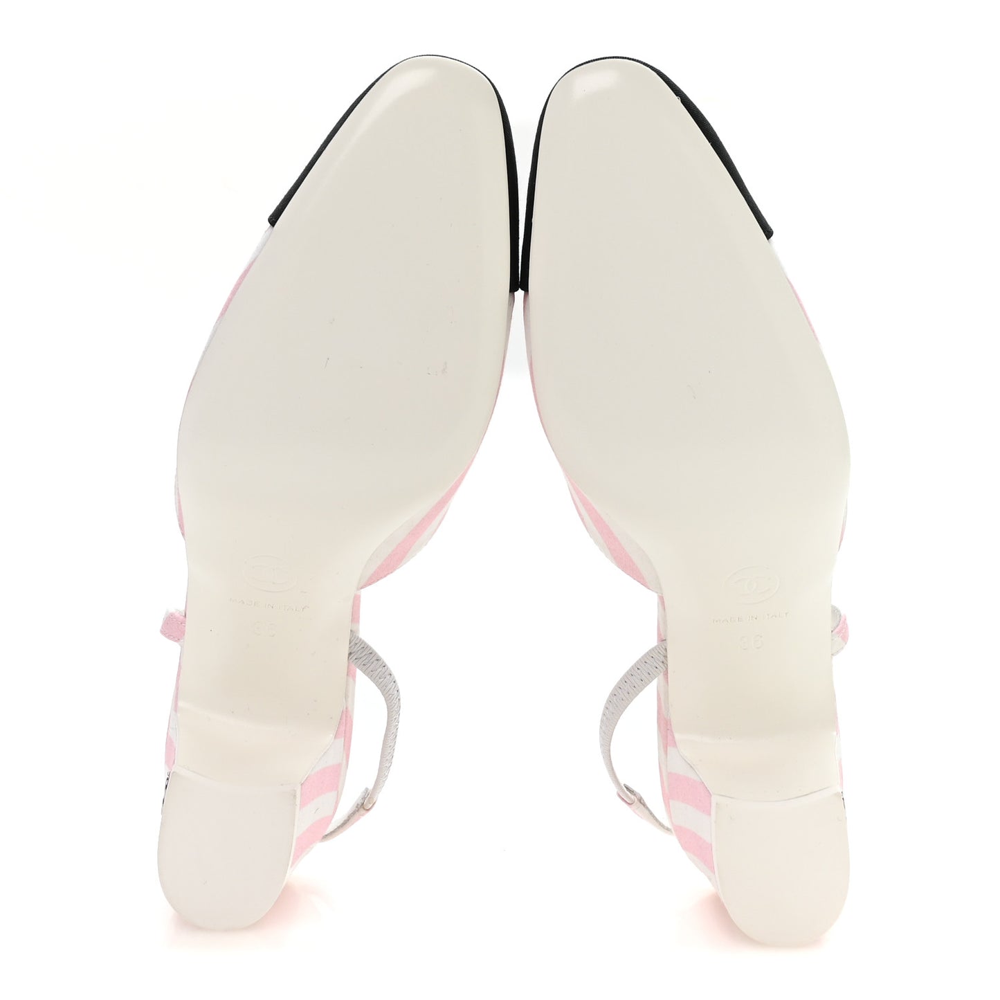 Fabric Grosgrain Cap Toe CC Striped Slingback Pumps 36 Pink White