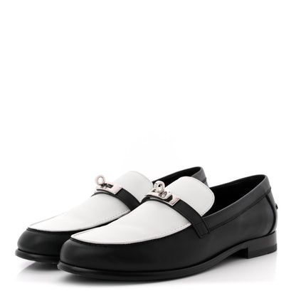 Hermes Calfskin Womens Destin Loafers 39.5 Black White 4 of 11