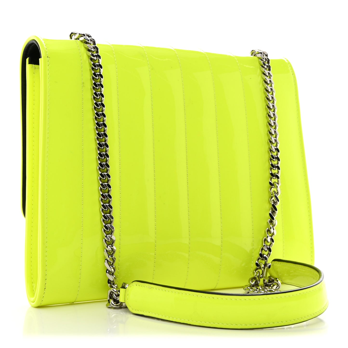 Patent Calfskin Matelasse Monogram Vicky Chain Wallet Neon Yellow