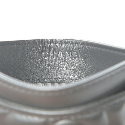 Chanel Metallic Lambskin Crystal Camellia Embossed Card Holder Silver 9 of 11