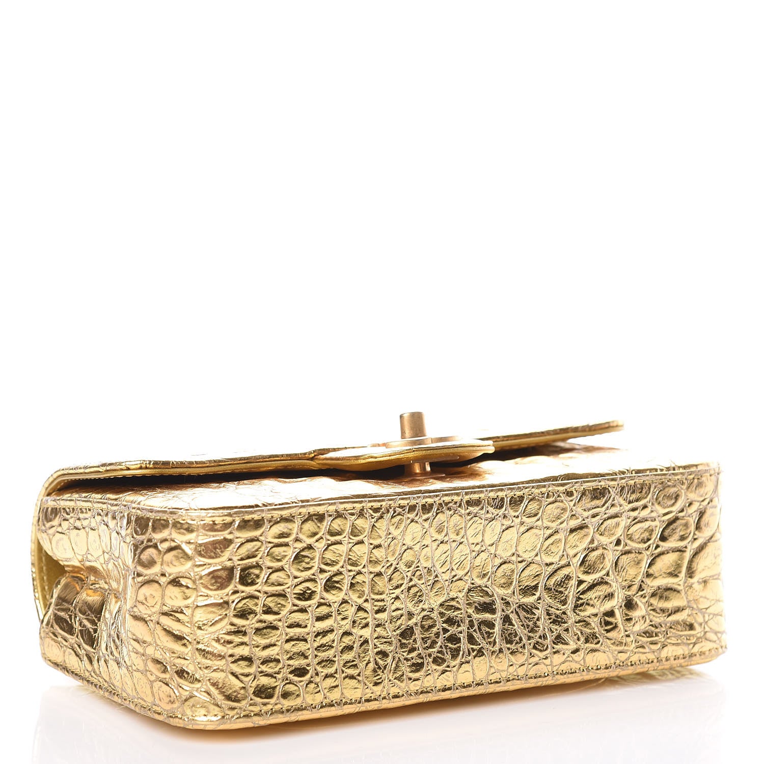 Chanel Metallic Calfskin Crocodile Embossed Cocodile Rectangular Mini Flap Gold 4 of 10