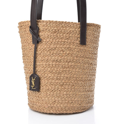 Saint Laurent Raffia Calfskin Small Panier Tote Naturale Nut 8 of 10