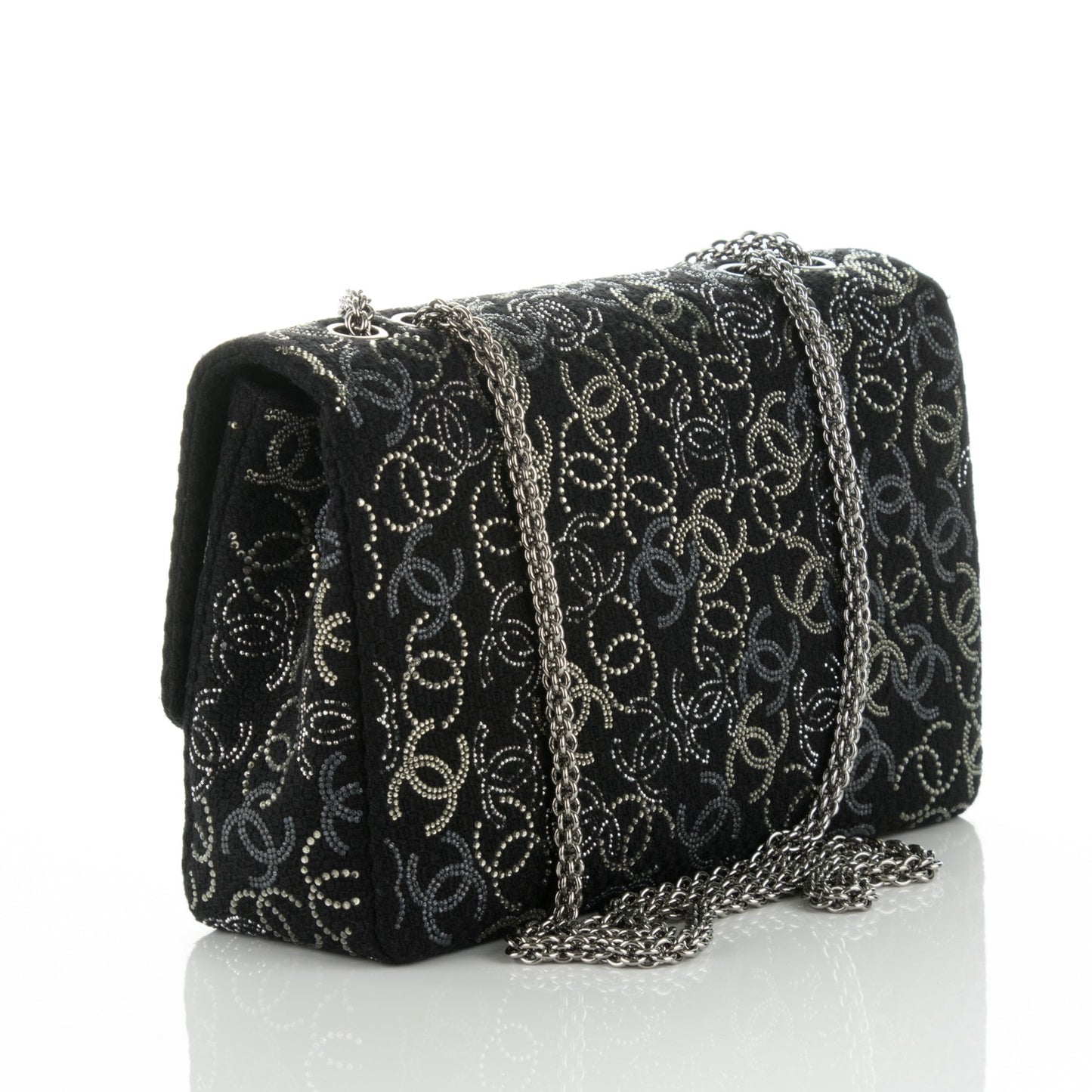 Tweed Strass Jumbo Pudong Flap Black
